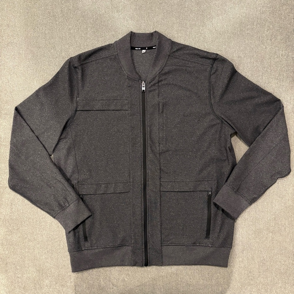 Public Rec Mens XL Heather Charcoal‎ Full Zip Crosstown Bomber Stretch Tech